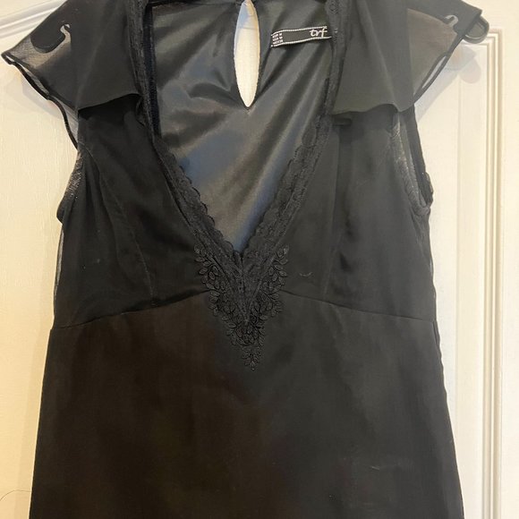 TRF (Zara) Black Midi Dress with Lace trim & tie - Picture 1 of 4